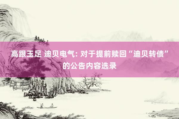 高跟玉足 迪贝电气: 对于提前赎回“迪贝转债”的公告内容选录